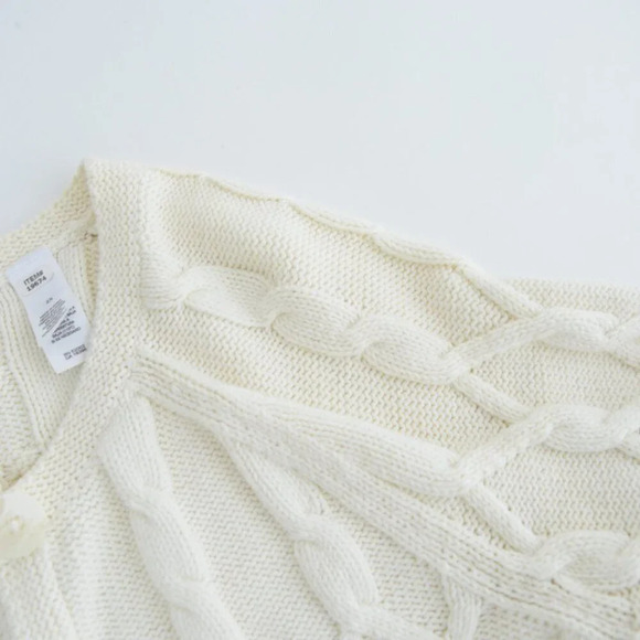 Vintage Liz & Co. Cream Knit Button Up Cardigan Sweater  Size 2X - Picture 10 of 12